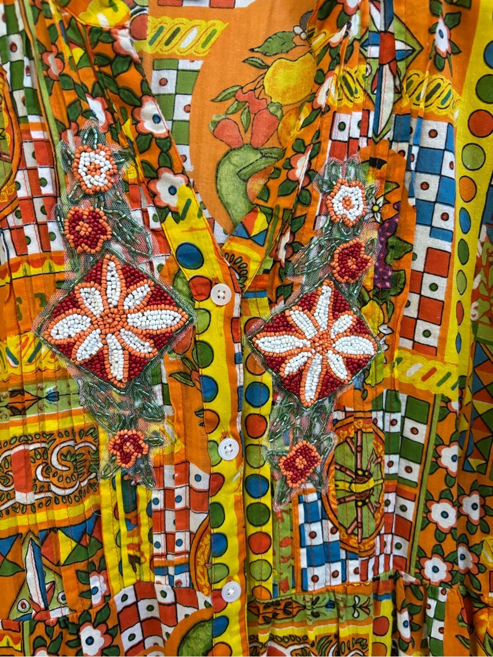 Colori Di Mare Majolica Print Embellished Mini Dress Boho Tassel Hem Tunic - Picture 8 of 13